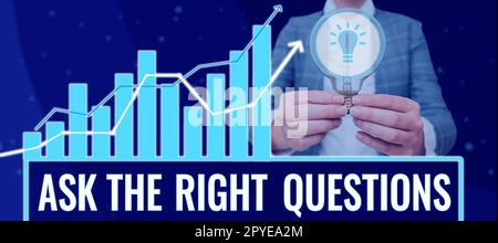 Textüberschrift Präsentation Fragen Sie die richtigen Fragen. Business Showcase Finden Sie eine professionelle Beratung Stockfoto
