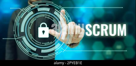 Text zeigt Inspiration Scrum. Geschäftsansatz Handschrift unterscheidet sich von gedruckten Spielfiguren Stockfoto
