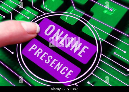 Text wird geschrieben Online-Präsenz wird angezeigt. Konzept bedeutet, dass jemand existiert, der über eine Online-Suche gefunden werden kann Stockfoto