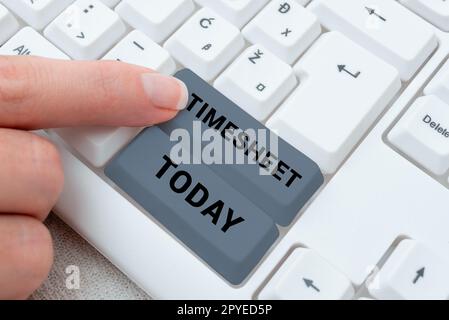 Handschriftliches Schild Stundennachweis. Grafische Darstellung der Zeitspanne, in der Ereignisse markiert werden Stockfoto