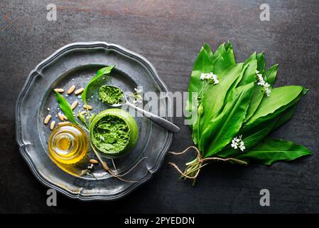 Wildes Knoblauchpesto Stockfoto