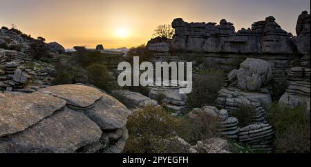 El Torcal de Antequera. Bonitos paisajes Karsticos, con muchas huellas de Amonites. Stockfoto