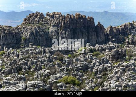 El Torcal de Antequera. Bonitos paisajes Karsticos, con muchas huellas de Amonites. Stockfoto