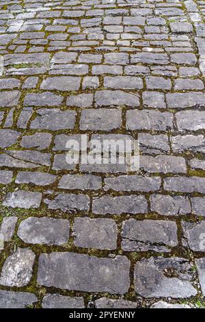 Straße mit grauen Pflastersteinen durch die historische Stadt Stockfoto