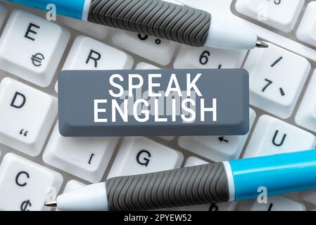 Die konzeptionelle Darstellung spricht Englisch. Business Approach Studie Weitere verbale Online-Kurse in Fremdsprachen Stockfoto