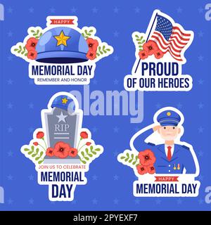 Gedenktag-Label Flache, Handgezeichnete Cartoon-Vorlagen Hintergrundabbildung Stockfoto