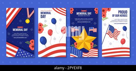 Memorial Day Social Media Stories Flat Cartoon Handgezeichnete Vorlagen Hintergrund Illustration Stockfoto