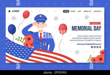 Memorial Day – Landing Page Für Soziale Medien – Flache Cartoon Handgezeichnete Vorlage – Hintergrunddarstellung Stockfoto