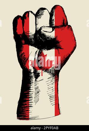 Skizzendarstellung einer Faust mit kanadischen Insignie Stockfoto