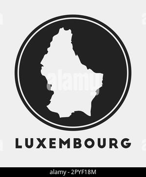 Luxemburger Ikone. Rundes Logo mit Landkarte und Titel. Stilvolles luxemburgisches Abzeichen mit Karte. Vektordarstellung. Stock Vektor