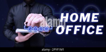 Konzeptunterschrift Home Office. Begriff „Raum“, der im Wohnsitz einer Person für offizielle Geschäfte ausgewiesen ist Stockfoto