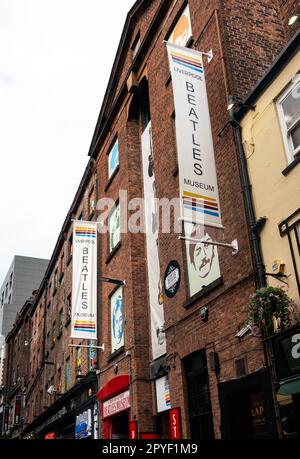 Eintritt zum Beatles Museum in der Mathew Street in Liverpool Stockfoto