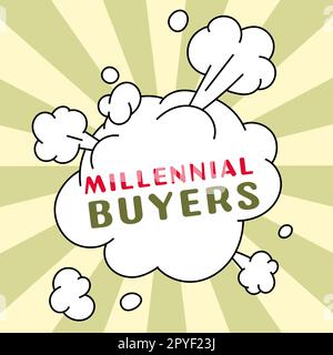 Schreiben mit Text Millennial Buyers. Geschäftskonzept Art der Konsumenten, die an Trendprodukten interessiert sind Stockfoto
