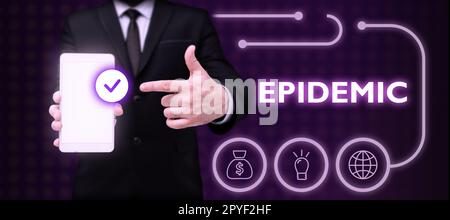 Begriffliche Titelepidemie. Begriff des weit verbreiteten Auftretens einer Infektionskrankheit in einer Gemeinschaft Stockfoto