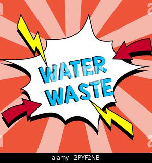 Handgeschriebener Text Wasserverschwendung. Wort auf Flüssigkeit geschrieben, die als Teil eines industriellen Prozesses verwendet wurde Stockfoto