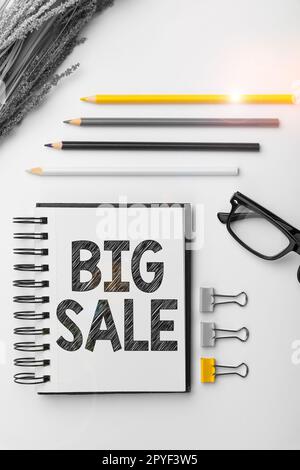Inspiration mit dem Schild „Big Sale“. Ein Wort dafür, Produkte zu einem hohen Preis zu verkaufen toller Preis Black Friday Stockfoto