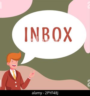 Textzeichen mit Posteingang. Ein Wort, das auf einem elektronischen Ordner verfasst ist, in dem von Einzelpersonen empfangene E-Mails aufbewahrt werden Stockfoto