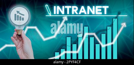 Textzeichen mit Intranet. Unternehmen präsentieren lokale oder eingeschränkte Kommunikationsnetze, insbesondere private Stockfoto