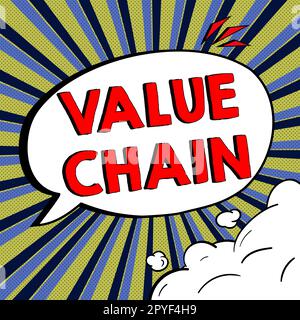 Handgeschöpftes Text Wertschöpfungskette. Konzept bedeutet Business Manufacturing Prozess Analyse der Branchenentwicklung Stockfoto