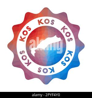 Kos Low Poly Logo. Farbenfrohes Logo der Insel für Steigungen im geometrischen Stil. Mehrfarbiges polygonales Kos-Rundzeichen mit Karte für Ihre Infografik Stock Vektor