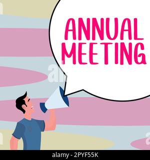 Konzeptdarstellung Jahrestagung. Geschäftsansatz jährliche Zusammenstellung interessierter Aktionäre einer Organisation Stockfoto