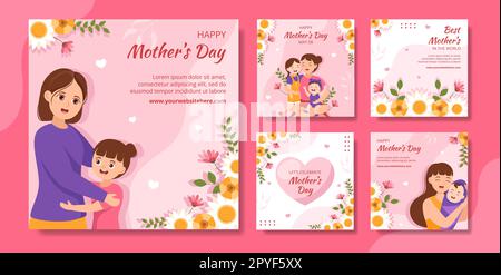 „Happy Mother Day“-Artikel In Den Sozialen Medien Flatter Cartoon Handgezeichnete Vorlagen Hintergrundillustration Stockfoto