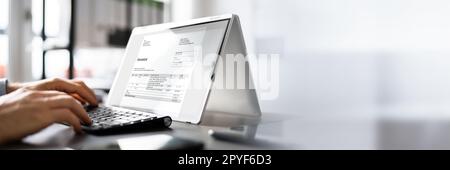 Online-Kontoauszug für digitale E-Rechnungen Stockfoto