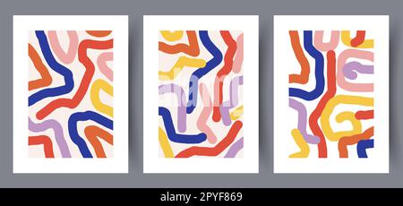 Wandmotiv mit abstrakten Streifen und bunten Elementen. Druckbares minimalistisches abstraktes Poster. Wandgemälde für die Innengestaltung. Zeitgenössische dekorative Backgr Stockfoto