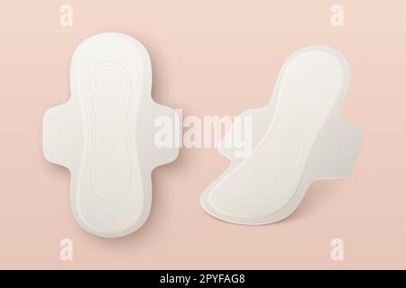 Vector 3D realistische Menstruationshygiene Produkte - Sanitär Pad Symbol Set Closeup isoliert. Symbole Für Frauenhygiene - Sanitär-Menstrul-Pads, Design Stock Vektor