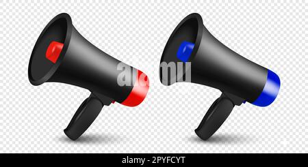 Vector Realistic 3D einfaches schwarzes Megaphon-Symbol auf weißem Hintergrund isolierte Nahaufnahme. Konstruktionsvorlage, Banner, Web. Vorlage Für Lautsprecherdesign. Annou Stockfoto