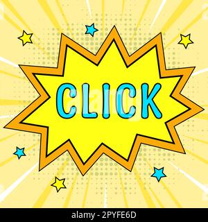 Textzeichen mit Klick. Geschäftsübersicht Drücken einer Taste auf einer Maus Ähnliches Gerät scharfer kurzer Ton Stockfoto