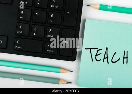 Konzeptionelle Untertitelung. Wort für vermitteln von Wissen oder weisen Sie jemanden an, wie etwas richtig gemacht werden kann Stockfoto