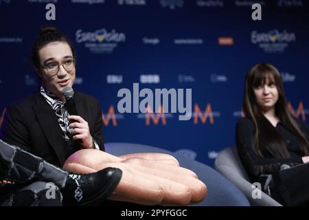 Liverpool, Großbritannien. 03. Mai 2023. Vertreter Rumäniens Theodor Andrei auf einer Pressekonferenz, die vom OGAE Eurovision Fan Club in Camp and Ofen in Liverpool, England, am 03. Mai 2023 veranstaltet wurde. Foto: Sanjin Strukic/PIXSELL Credit: Pixsell/Alamy Live News Stockfoto