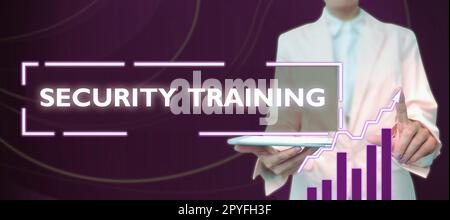 Textunterschrift zur Präsentation der Sicherheitsschulung. Unternehmensübersicht mit Schulungen zum Sicherheitsbewusstsein für Endbenutzer Stockfoto