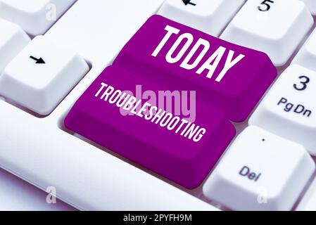 Textzeichen für Fehlerbehebung. Konzeptfoto eine Untersuchung oder Behandlung der Probleme ist aufgetreten Stockfoto