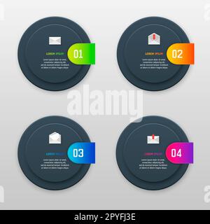 Infografik-Vorlage mit vier Optionen für den Materialkonstruktionsstil. Es kann als Diagramm, nummeriertes Banner, Präsentation, Diagramm, Bericht, Webdesign Stockfoto