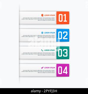 Infografik-Vorlage mit vier Optionen für den Materialkonstruktionsstil. Es kann als Diagramm, nummeriertes Banner, Präsentation, Diagramm, Bericht, Webdesign Stockfoto