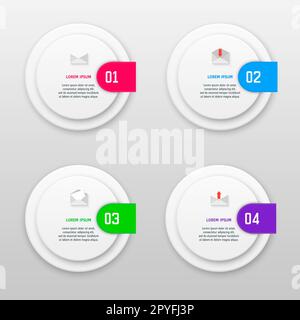 Infografik-Vorlage mit vier Optionen für den Materialkonstruktionsstil. Es kann als Diagramm, nummeriertes Banner, Präsentation, Diagramm, Bericht, Webdesign Stockfoto