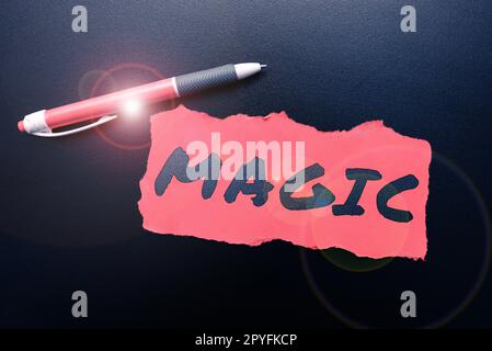 Text, der Inspiration Magic zeigt. Geschäftlicher Ansatz Macht der Beeinflussung von Ereignissen durch mysteriöse oder übernatürliche Kräfte Stockfoto