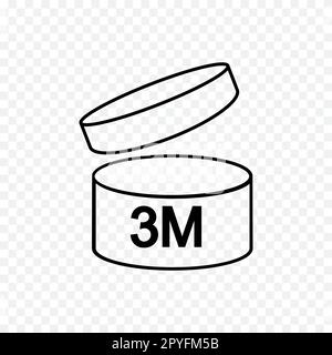 Drei Monate PAO-Symbol. Zeitraum nach dem Öffnen des Schilds. Becher mit offenem Deckel und 3M-Markierung. Frischheitszeit des Produkts. Kosmetik, Shampoo, Make-up-Validitätsaufkleber auf Stock Vektor
