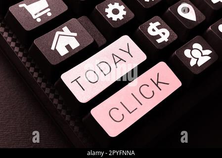 Schreiben Text anzeigen Klicken Sie auf. Internet Concept Act durch Drücken einer Taste an einer Maus Ähnliches Gerät scharfer kurzer Ton Stockfoto