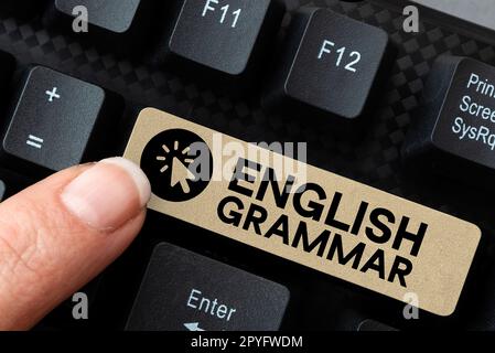 Konzeptionelle Anzeige englische Grammatik. Die Kurse zur Unternehmensüberblick decken alle Ebenen der englischen Sprache und des Schreibens ab Stockfoto