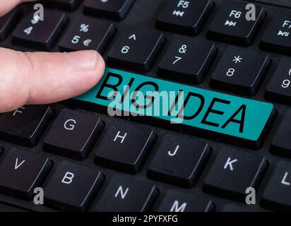 Textzeichen mit „Big Idea“. Geschäftsbeispiele mit einer großartigen kreativen Innovationslösung oder Denkweise Stockfoto