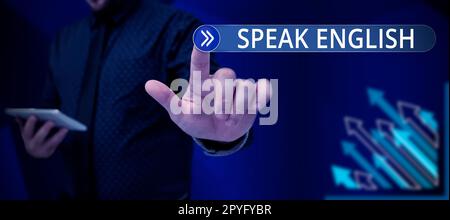 Die vorgestellte Textunterschrift spricht Englisch. Business Approach Studie Weitere verbale Online-Kurse in Fremdsprachen Stockfoto