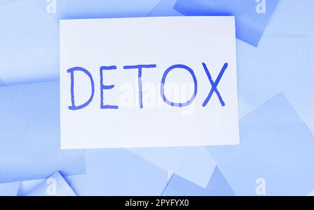 Text zeigt Inspiration Detox. Business Approach Moment für Diät Ernährung Gesundheit Suchtbehandlung Reinigung Stockfoto