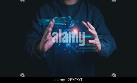 Menschen nutzen KI, um die Geschwindigkeit und Genauigkeit ihrer Arbeit zu erhöhen. KI-Systeme können Menschen dabei unterstützen, schneller und besser zu arbeiten. Stockfoto