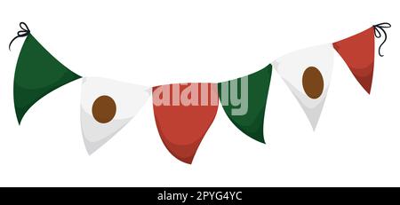 Festliche Strickbälle mit den Farben der mexikanischen Flagge. Isoliertes Design im Cartoon-Stil. Stock Vektor