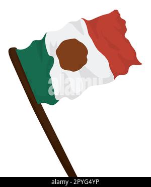 Alte mexikanische Flagge mit gerissenen Kanten, die am Fahnenmast winkten. Design im Cartoon-Stil auf weißem Hintergrund. Stock Vektor