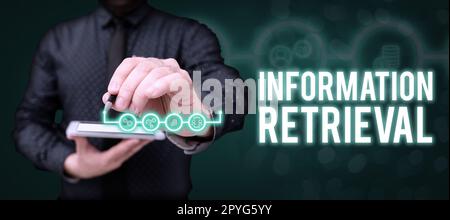 Textinformationen abrufen wird geschrieben. Unternehmen präsentieren Einen Ort, an dem Daten gespeichert werden und gefunden werden können Stockfoto