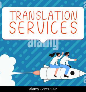 Konzeptionelle Darstellung Übersetzungsservices. Ein Wort, das über das Unternehmen geschrieben wurde und den Menschen die Möglichkeit gibt, Sprache zu übersetzen Stockfoto